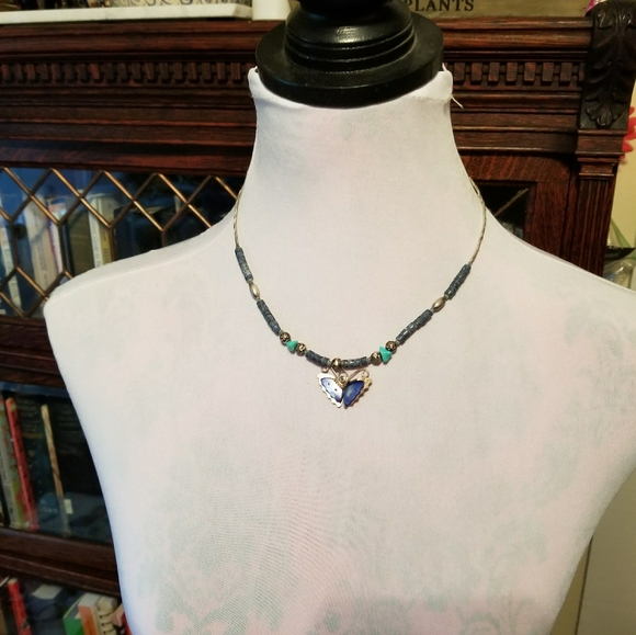 Relisted -Vintage butterfly necklace blue turquoise silver - Picture 12 of 12